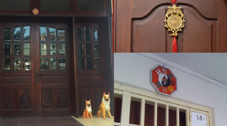 treo gương bát quái trước cửa nhà